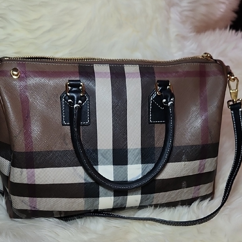 Burberry Checkered Satchel - Brown and Black